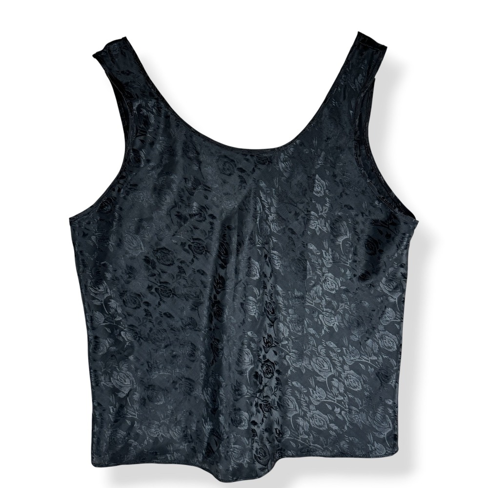 Cinema Etoile Tank Top Womens Size Large Vintage 90s Goth Floral Jacquard Black